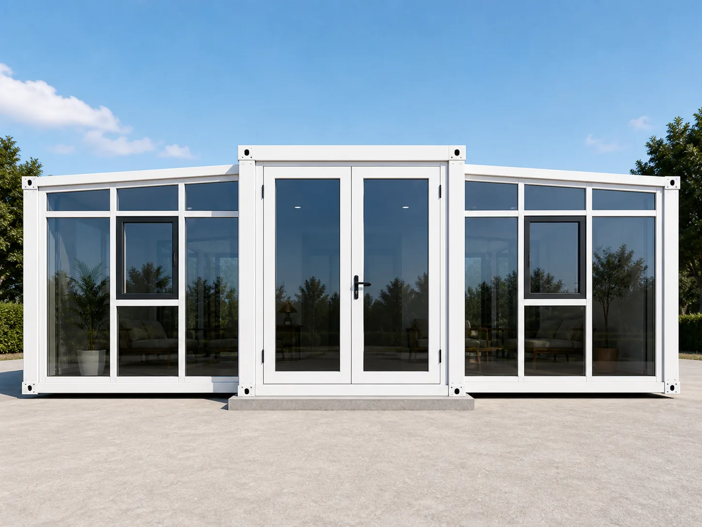 Side wings and glass entrance detail