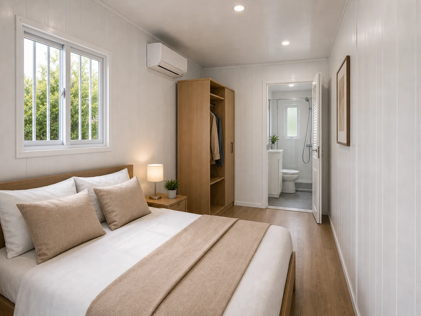 Living area and bathroom layout