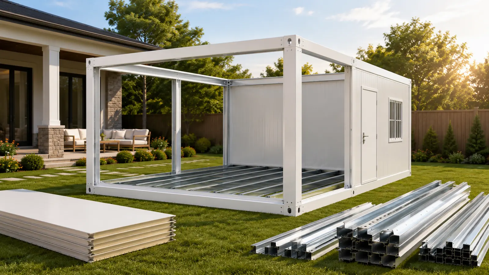Steel frame and wall panel assembly for modular tiny house